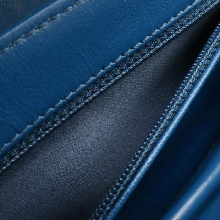 Pre Owned Chanel Beauty Lock Matelasse Blue Leather Flap Chain Shoulder Bag