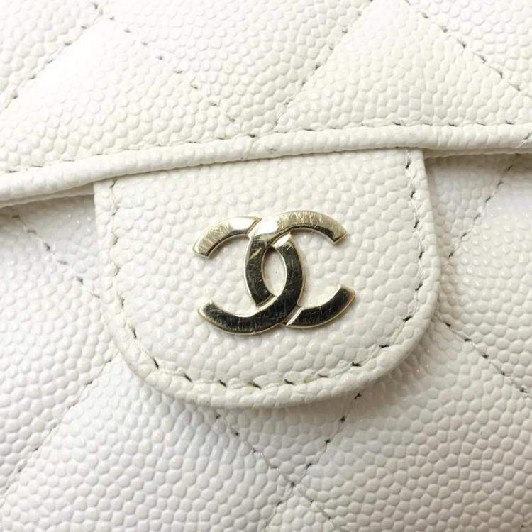 Pre Owned Chanel Flap Phone Case White Caviar Leather Wallet On Chain 