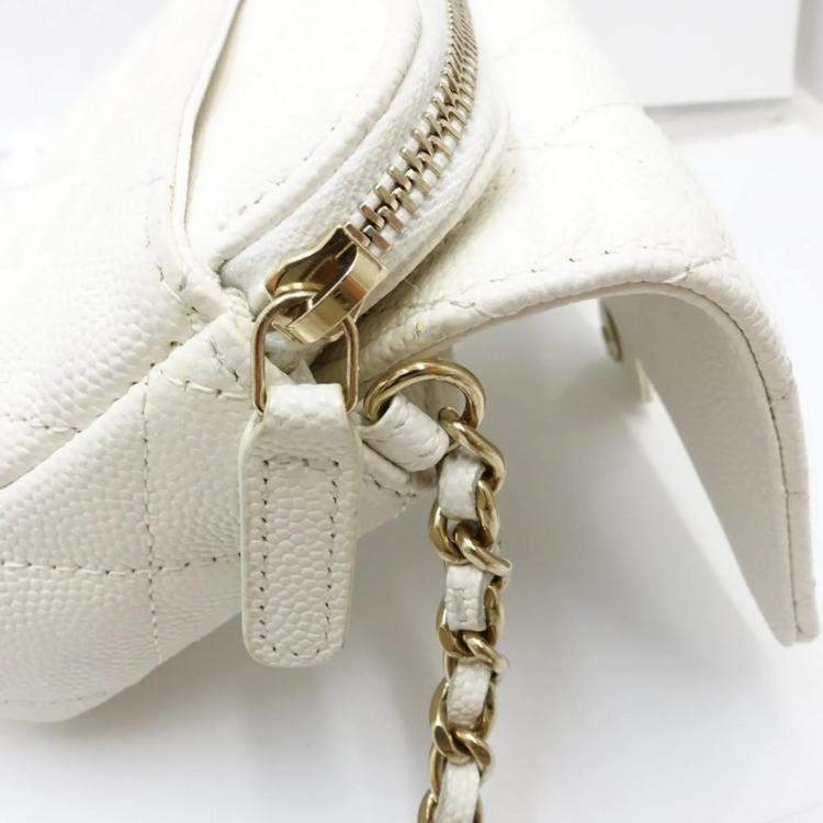 Pre Owned Chanel Flap Phone Case White Caviar Leather Wallet On Chain 
