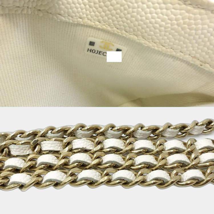 Pre Owned Chanel Flap Phone Case White Caviar Leather Wallet On Chain 