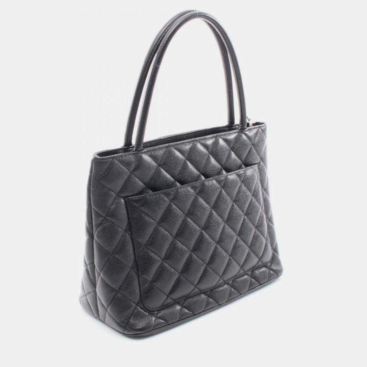 Pre Owned Chanel Medallion Black Caviar Grained Calf Leather Tote Bag