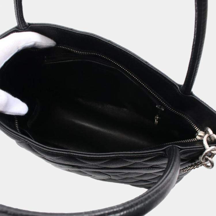 Pre Owned Chanel Medallion Black Caviar Grained Calf Leather Tote Bag