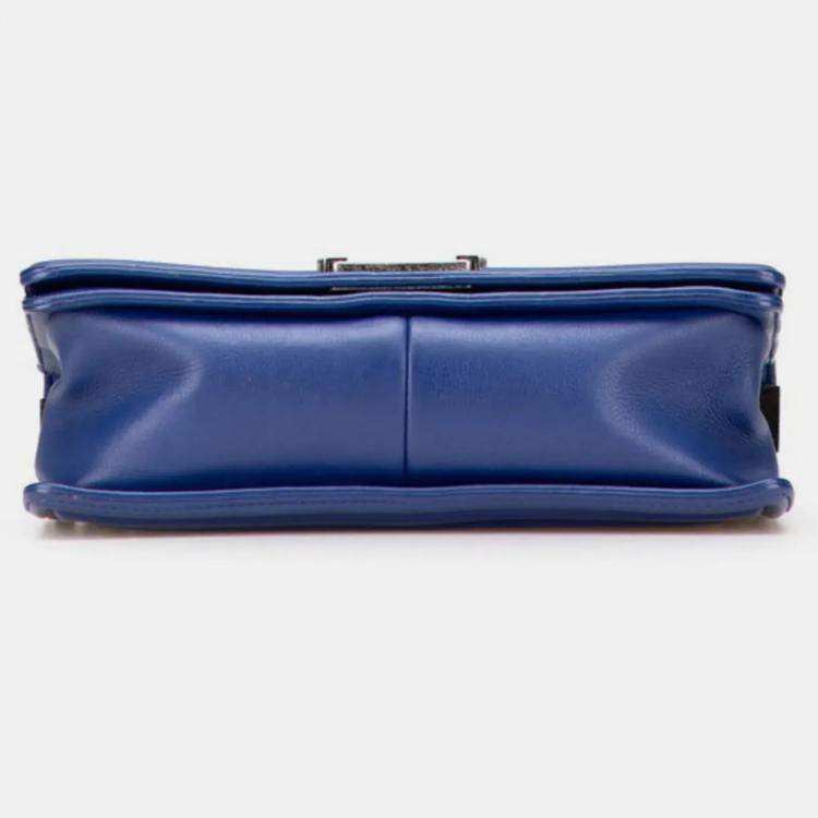 Pre Owned Chanel Boy Blue Lambskin Chain Shoulder Bag