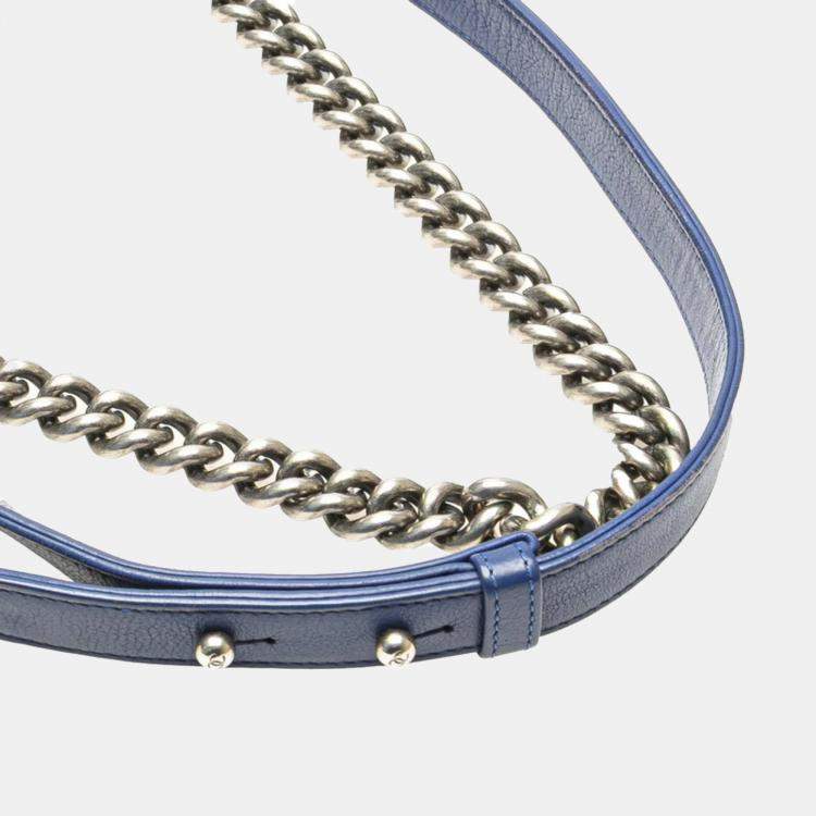 Pre Owned Chanel Boy Blue Lambskin Chain Shoulder Bag