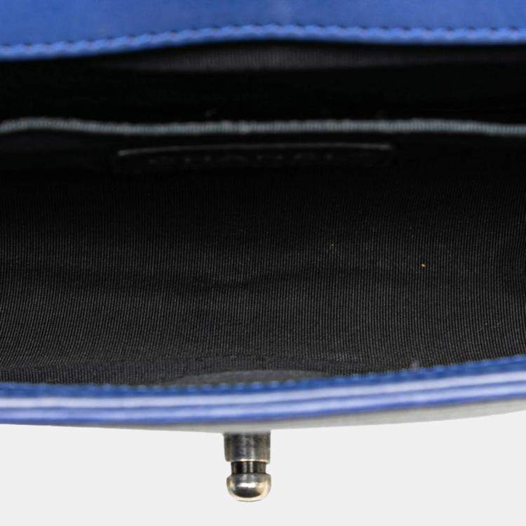 Pre Owned Chanel Boy Blue Lambskin Chain Shoulder Bag