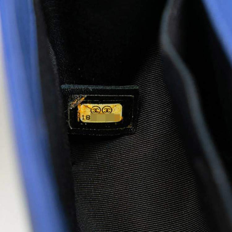 Pre Owned Chanel Boy Blue Lambskin Chain Shoulder Bag