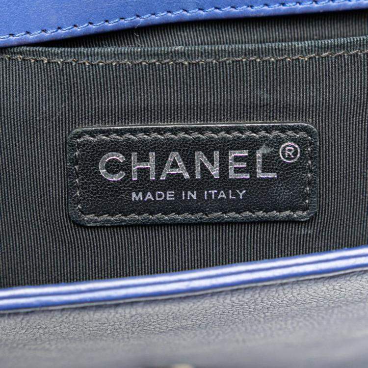 Pre Owned Chanel Boy Blue Lambskin Chain Shoulder Bag