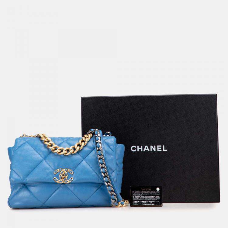 Pre Owned Chanel Blue Large Lambskin 19 Flap