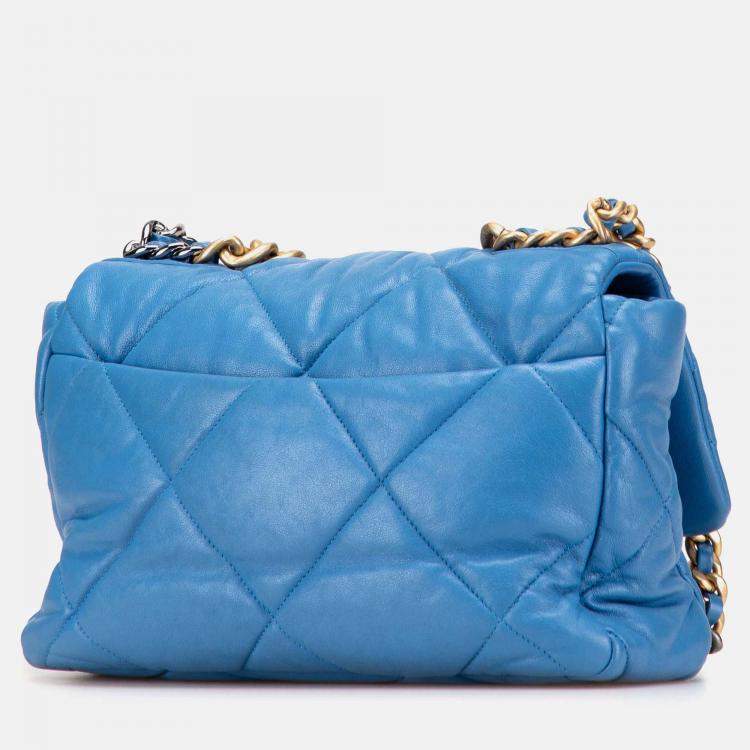 Pre Owned Chanel Blue Large Lambskin 19 Flap