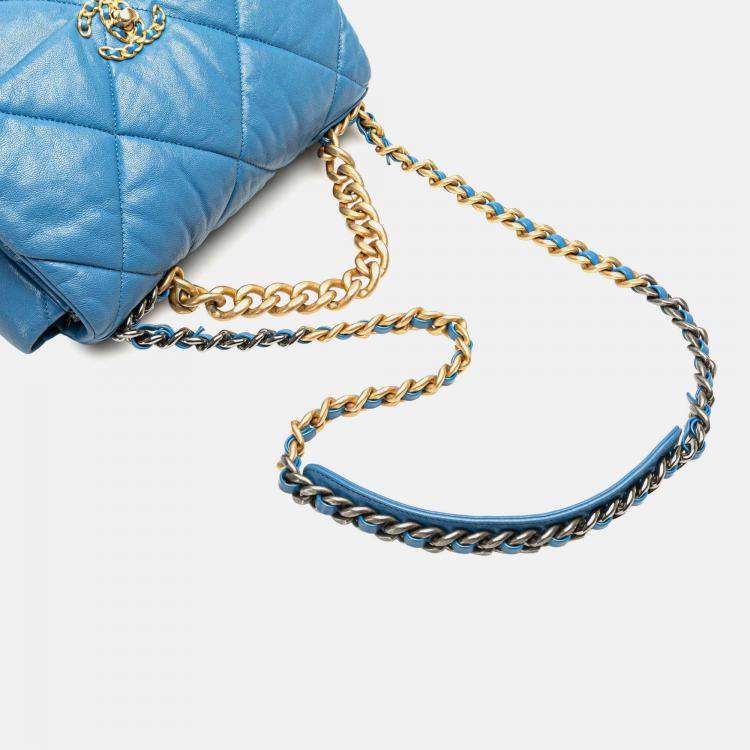 Pre Owned Chanel Blue Large Lambskin 19 Flap