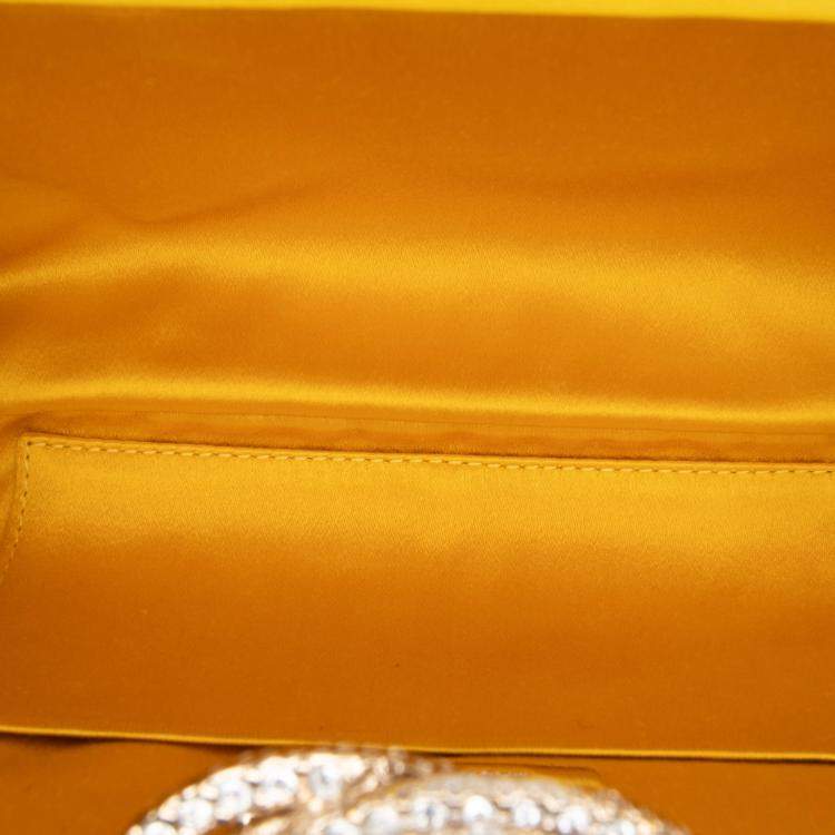 Pre Owned Chanel Yellow Satin Crystal Camellia Evening Frame Clutch