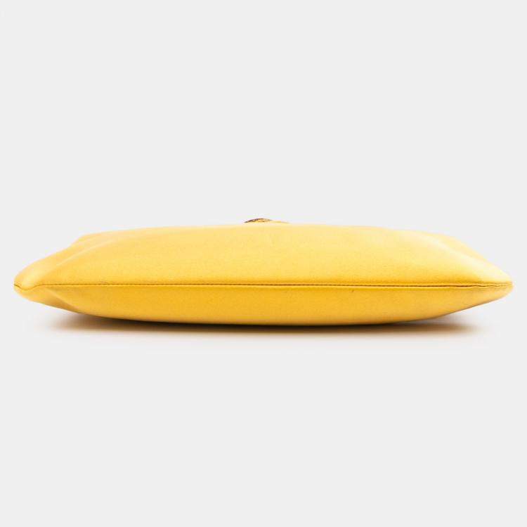 Pre Owned Chanel Yellow Satin Crystal Camellia Evening Frame Clutch