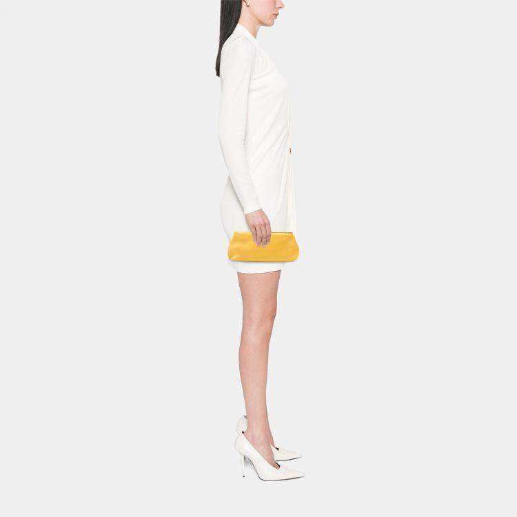 Pre Owned Chanel Yellow Satin Crystal Camellia Evening Frame Clutch