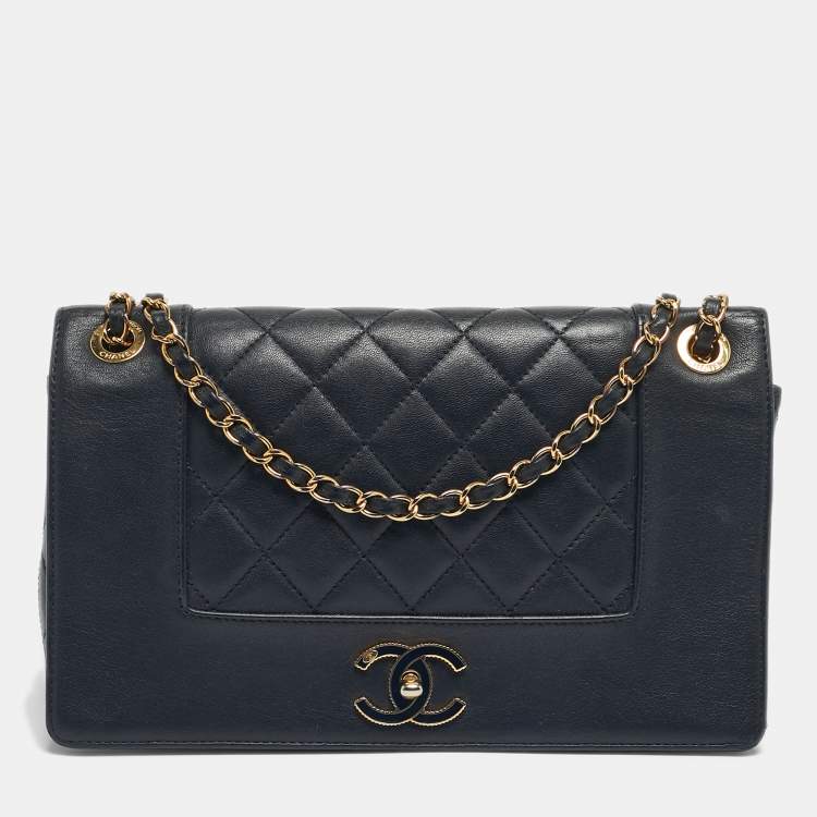 Pre Owned Chanel Navy Blue Quilted Leather Mademoiselle Vintage Flap Bag