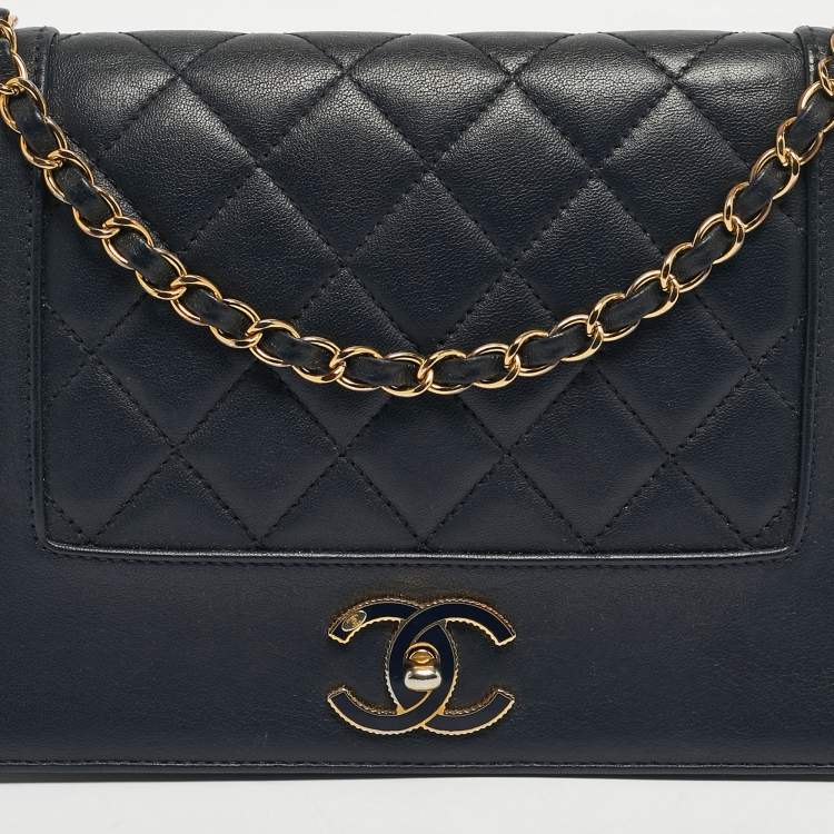 Pre Owned Chanel Navy Blue Quilted Leather Mademoiselle Vintage Flap Bag