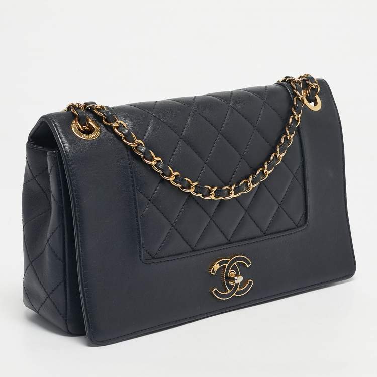 Pre Owned Chanel Navy Blue Quilted Leather Mademoiselle Vintage Flap Bag