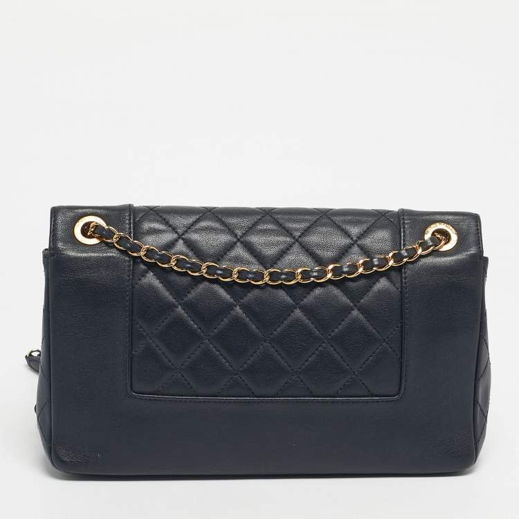 Pre Owned Chanel Navy Blue Quilted Leather Mademoiselle Vintage Flap Bag