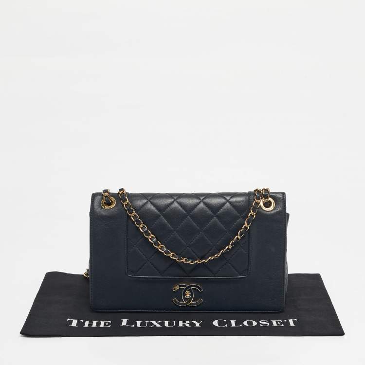 Pre Owned Chanel Navy Blue Quilted Leather Mademoiselle Vintage Flap Bag