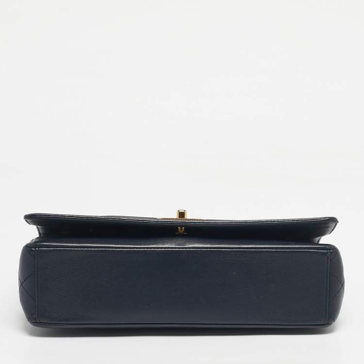 Pre Owned Chanel Navy Blue Quilted Leather Mademoiselle Vintage Flap Bag