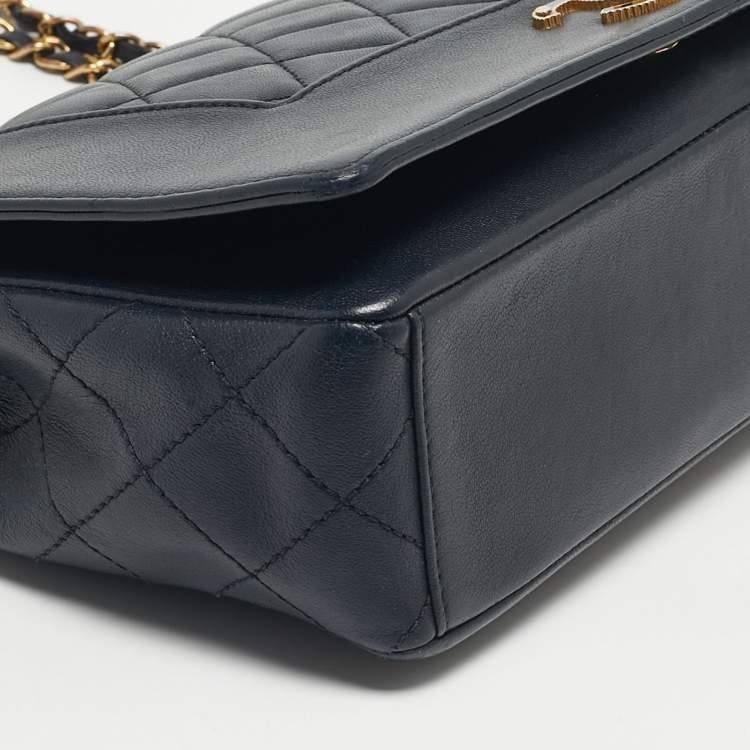 Pre Owned Chanel Navy Blue Quilted Leather Mademoiselle Vintage Flap Bag