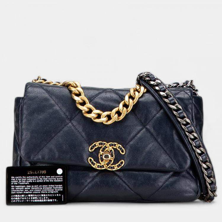 Pre Owned Chanel Blue Medium Lambskin 19 Flap