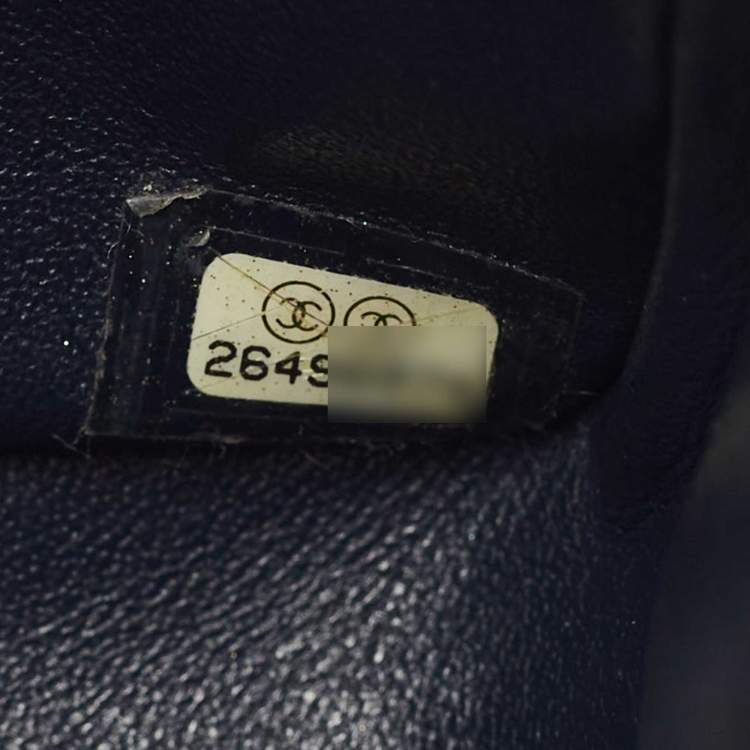 Pre Owned Chanel Navy Blue Quilted Caviar Leather Medium Classic Double Flap Bag