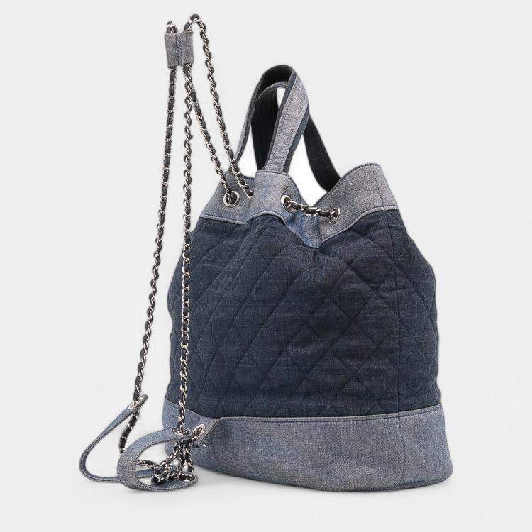 Pre Owned Chanel Blue Quilted Denim Medallion Backpack