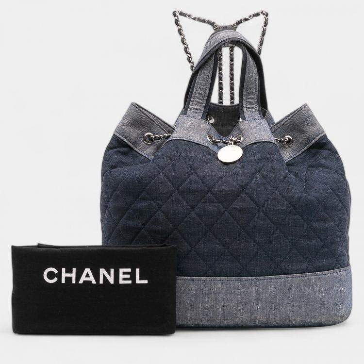 Pre Owned Chanel Blue Quilted Denim Medallion Backpack