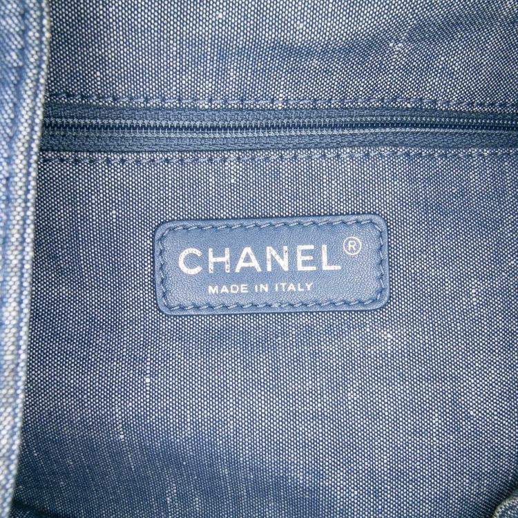 Pre Owned Chanel Blue Quilted Denim Medallion Backpack