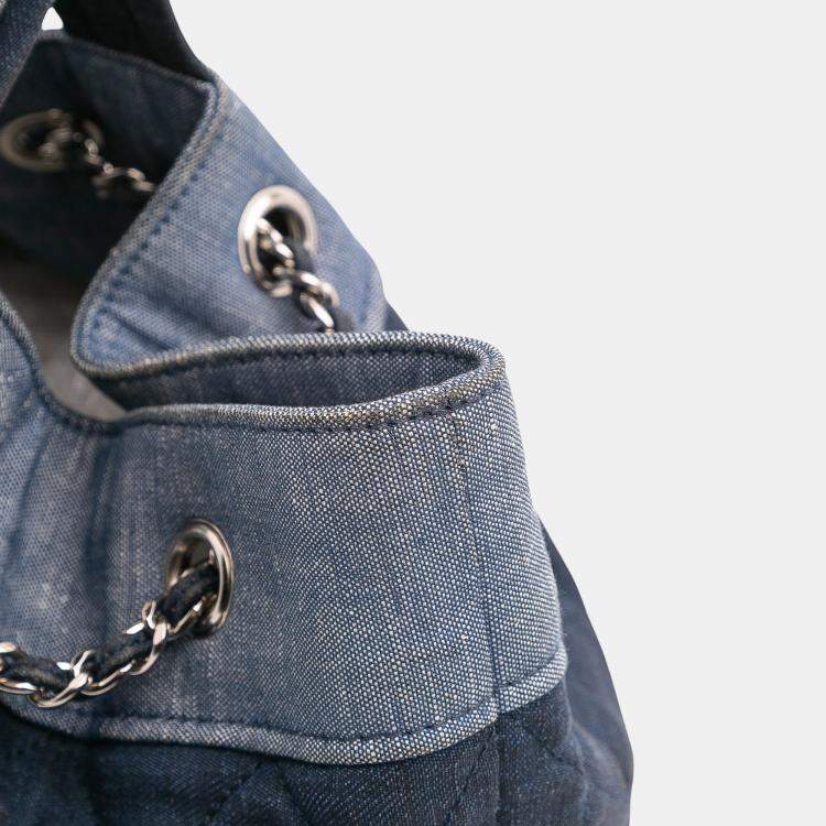 Pre Owned Chanel Blue Quilted Denim Medallion Backpack