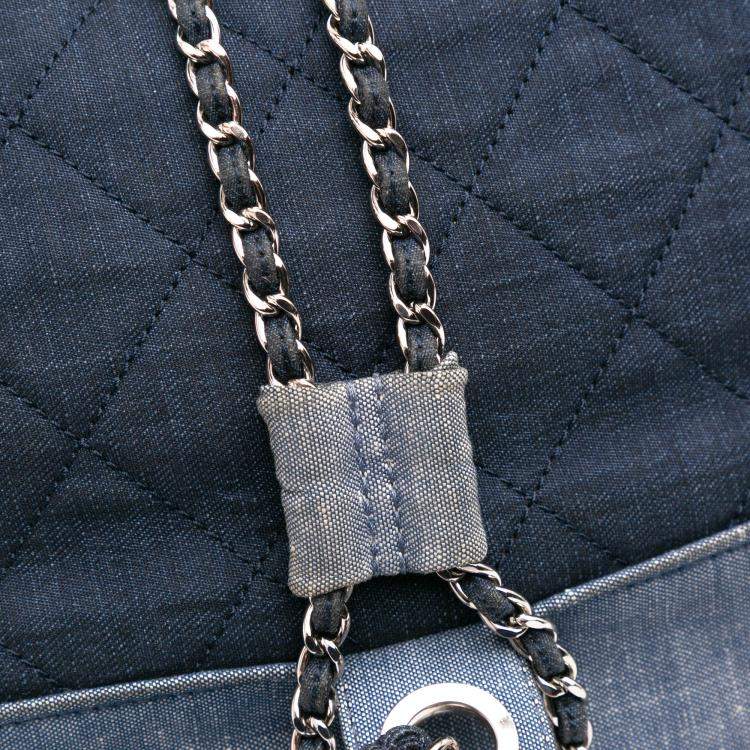 Pre Owned Chanel Blue Quilted Denim Medallion Backpack