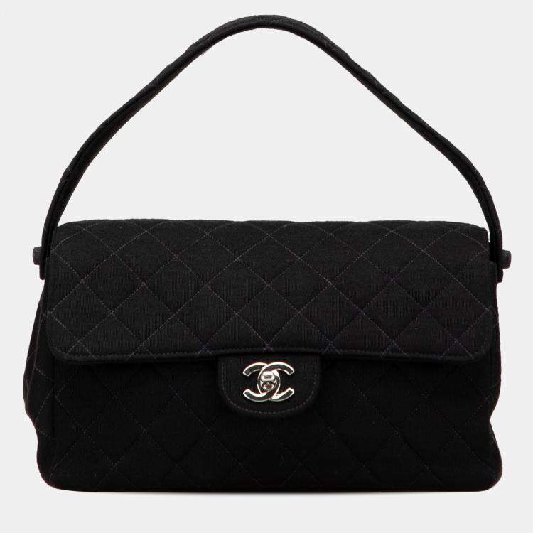 Pre Owned Chanel Black Medium CC Quilted Jersey Double Sided Flap