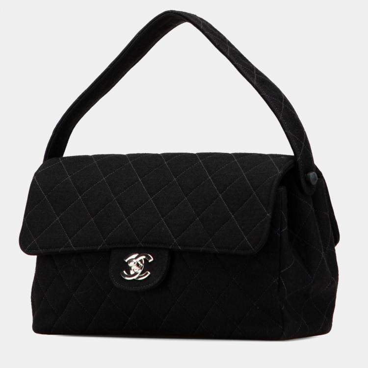 Pre Owned Chanel Black Medium CC Quilted Jersey Double Sided Flap