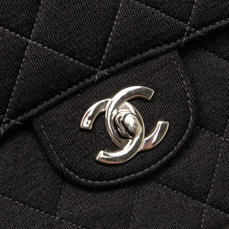 Pre Owned Chanel Black Medium CC Quilted Jersey Double Sided Flap