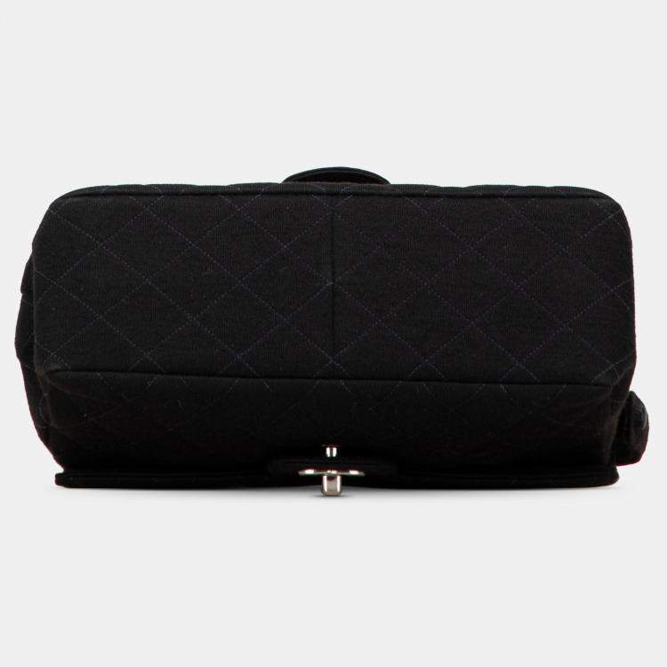 Pre Owned Chanel Black Medium CC Quilted Jersey Double Sided Flap