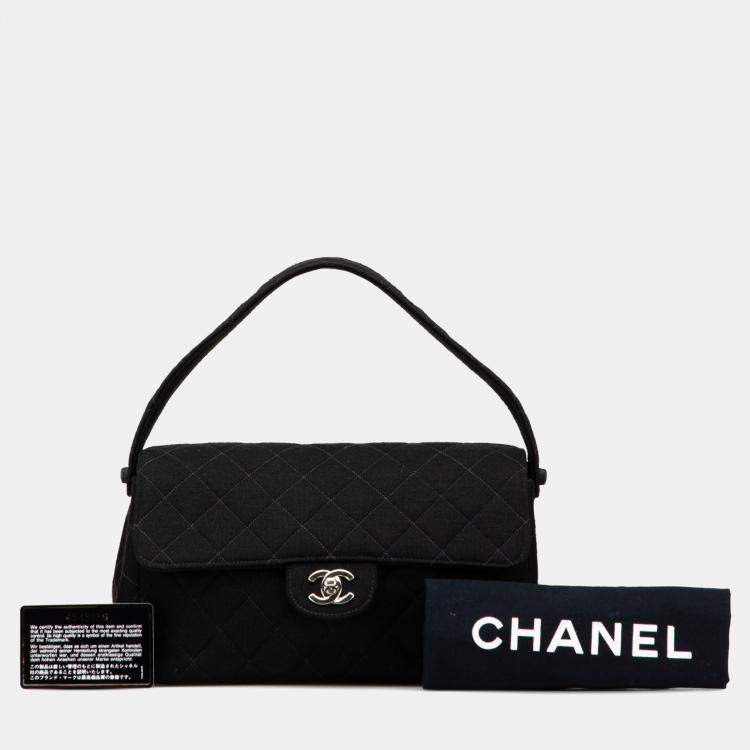 Pre Owned Chanel Black Medium CC Quilted Jersey Double Sided Flap
