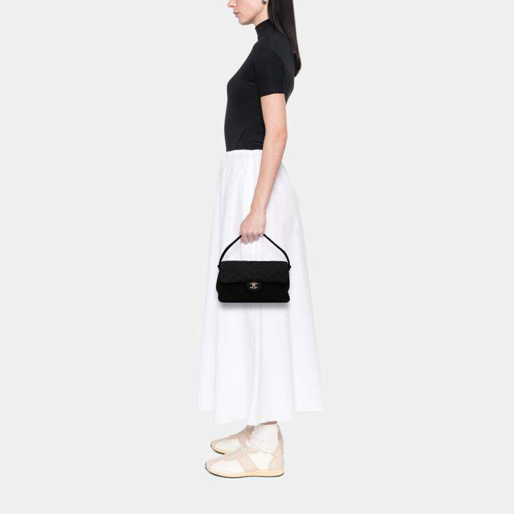 Pre Owned Chanel Black Medium CC Quilted Jersey Double Sided Flap