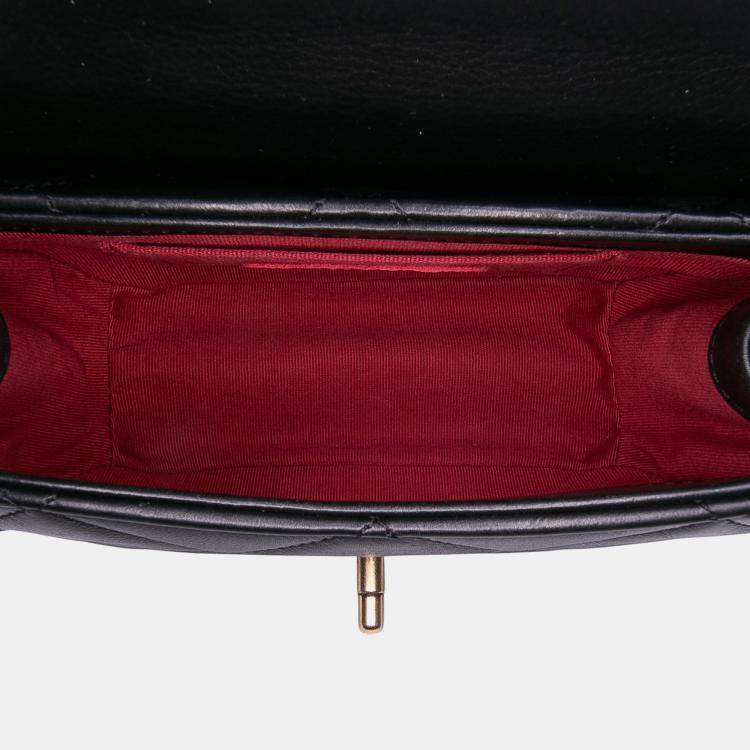 Pre Owned Chanel Black Mini CC Quilted Calfskin Round Moon Messenger Flap Bag