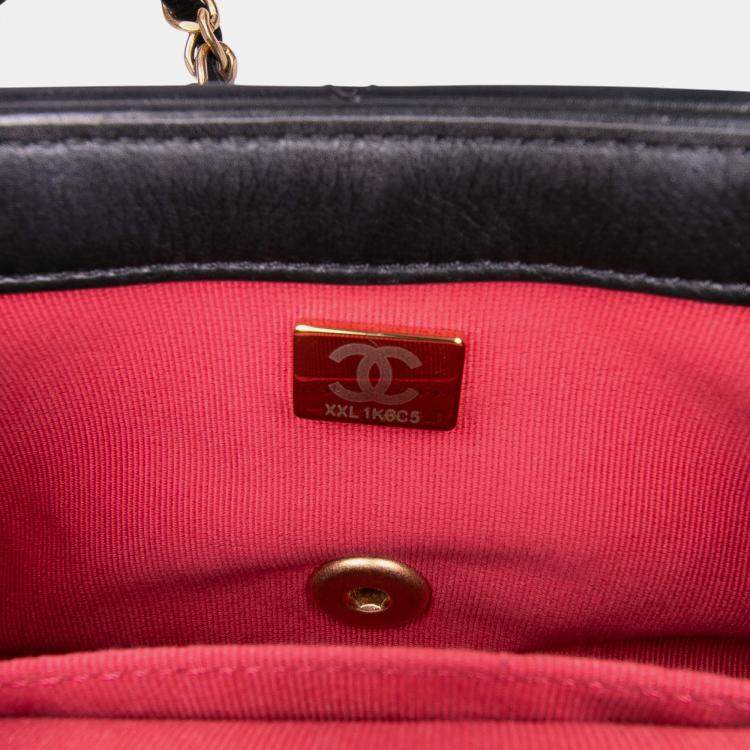 Pre Owned Chanel Black Mini CC Quilted Calfskin Round Moon Messenger Flap Bag