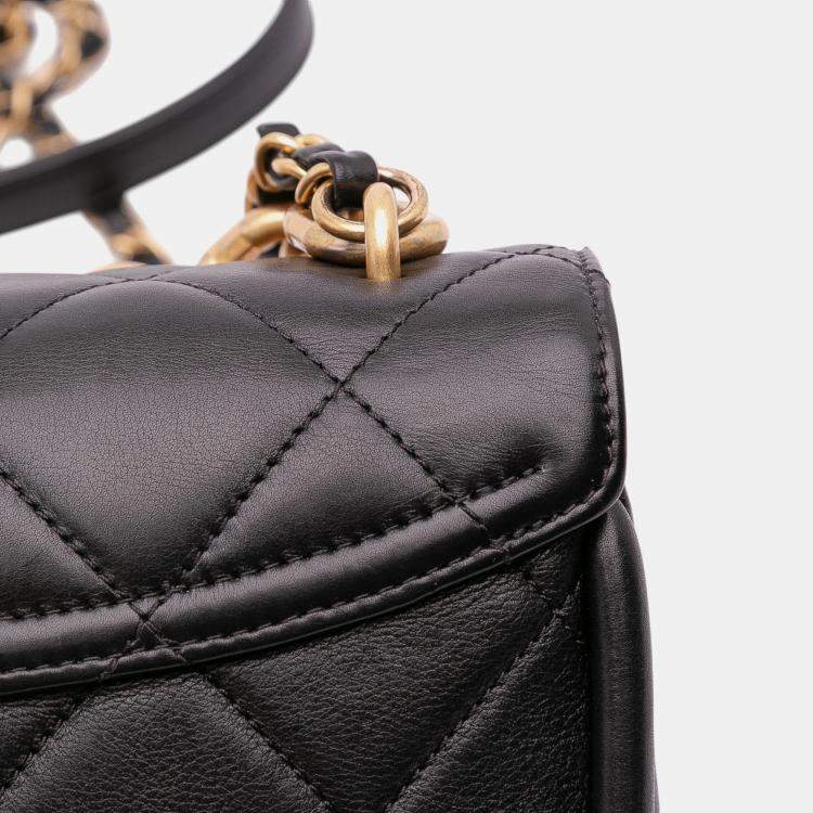 Pre Owned Chanel Black Mini CC Quilted Calfskin Round Moon Messenger Flap Bag