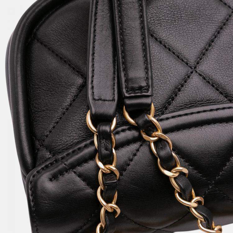 Pre Owned Chanel Black Mini CC Quilted Calfskin Round Moon Messenger Flap Bag