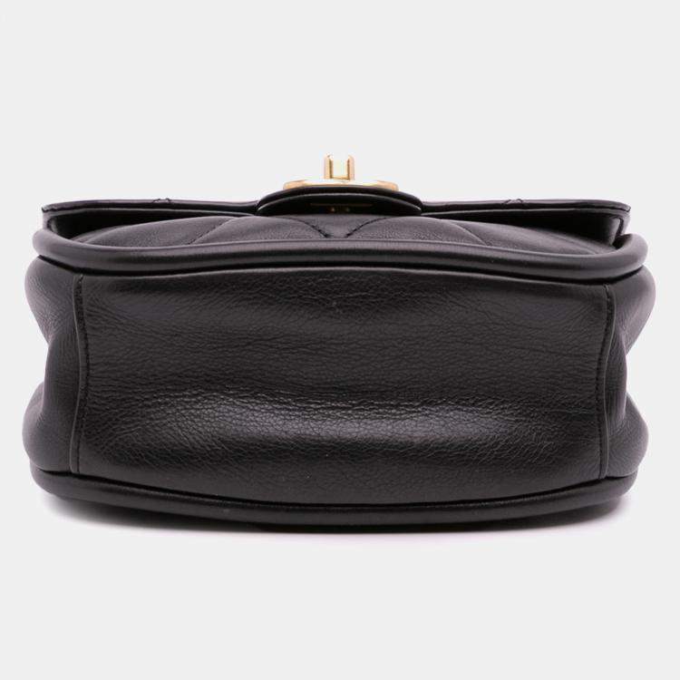 Pre Owned Chanel Black Mini CC Quilted Calfskin Round Moon Messenger Flap Bag