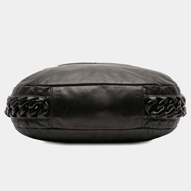 Pre Owned Chanel Black Calfskin Modern Chain Rhodoid Hobo