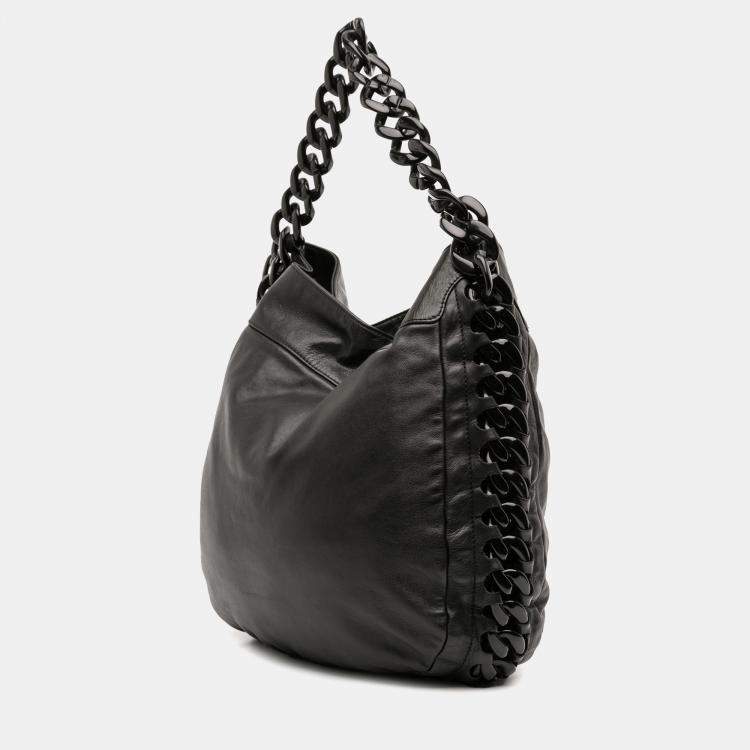 Pre Owned Chanel Black Calfskin Modern Chain Rhodoid Hobo