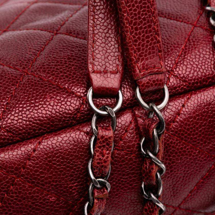 Pre Owned Chanel Red Medium Quilted Caviar Easy Flap