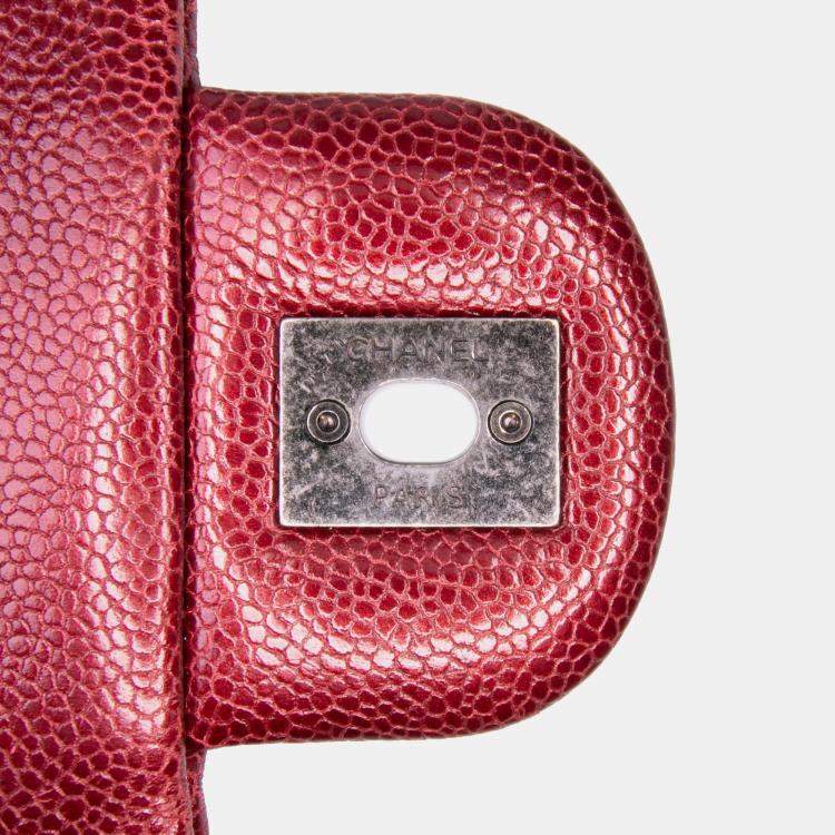 Pre Owned Chanel Red Medium Quilted Caviar Easy Flap