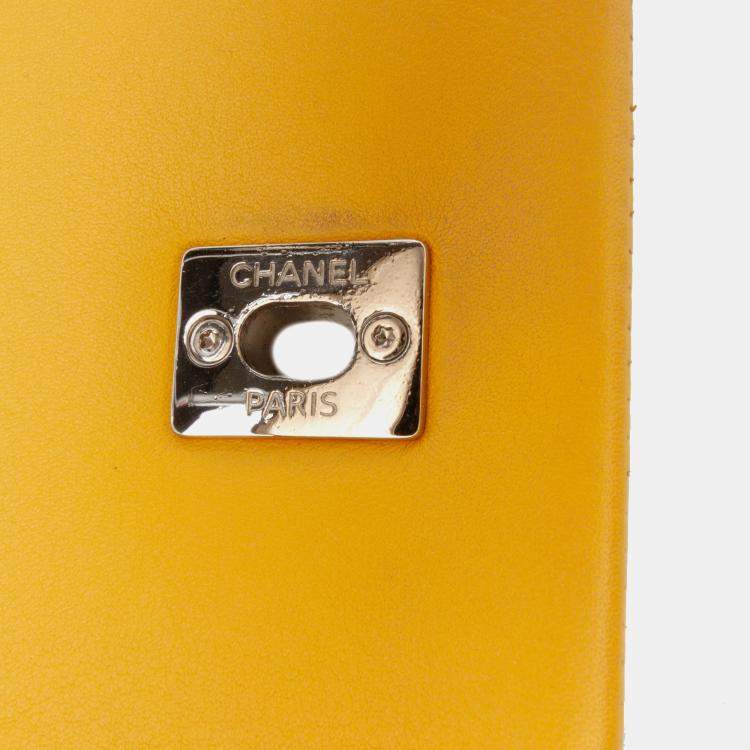 Pre Owned Chanel Yellow Crumpled Calfskin Bi Quilted Vintage Full Flap
