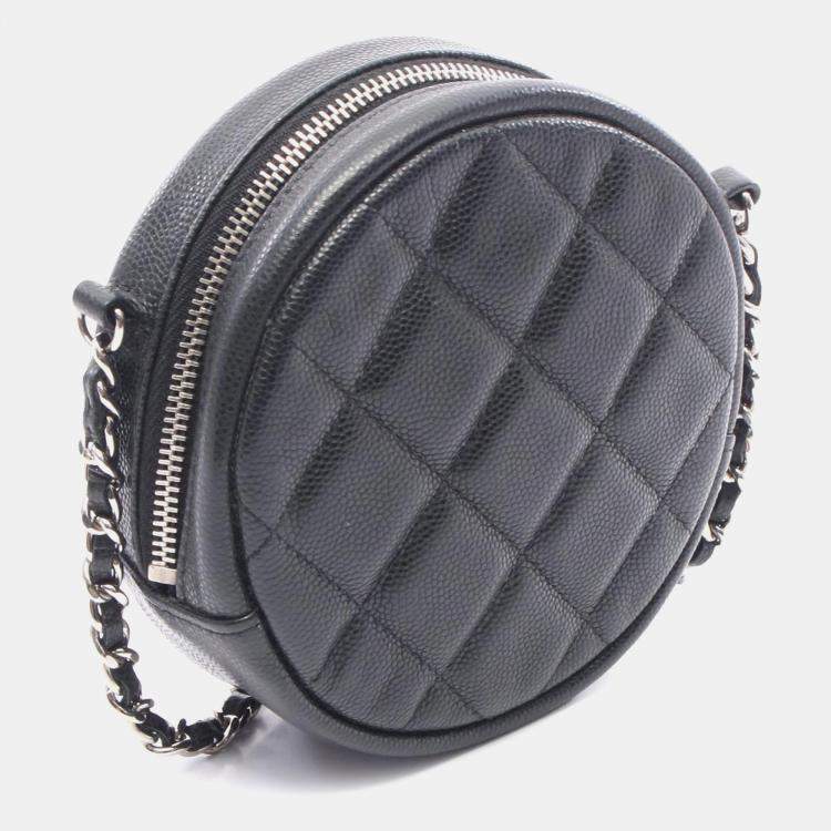 Pre Owned Chanel Black CC Quilted Caviar Round Clutch With Chain