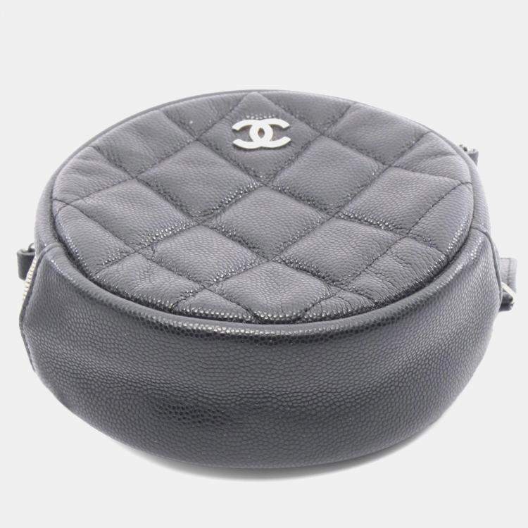 Pre Owned Chanel Black CC Quilted Caviar Round Clutch With Chain