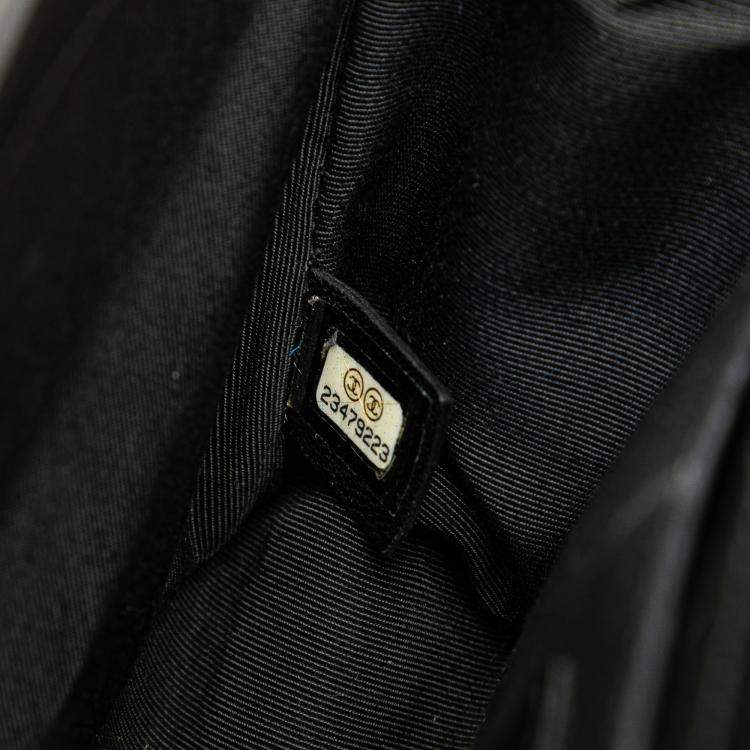 Pre Owned Chanel Black Old Medium Braided Chevron Cotton and Lambskin Boy Flap